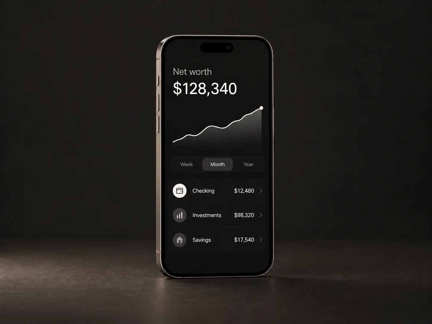 A phone showing the Otto finance app in dark mode