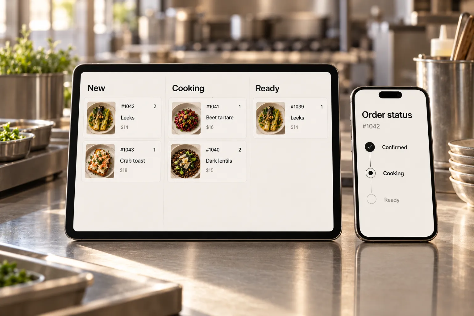 Kitchen dashboard with live order tickets