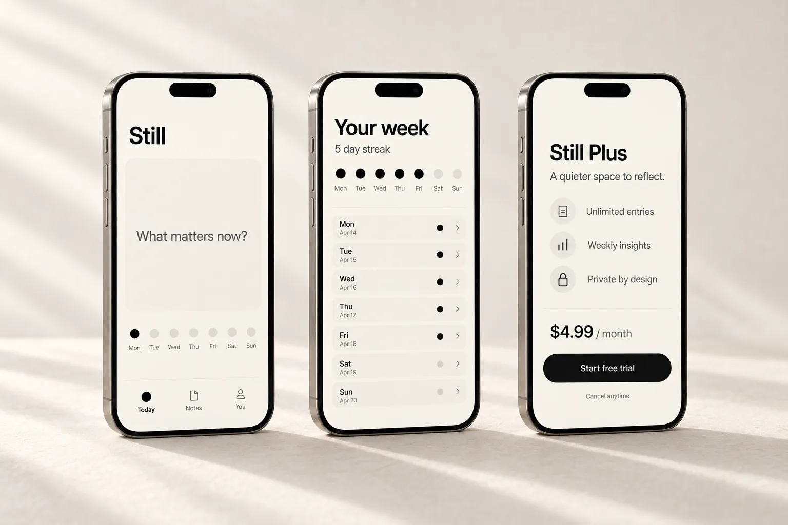 Prompt, weekly streak and subscription screens